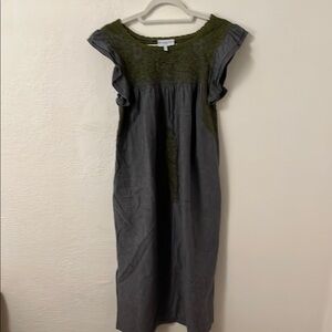 Elegant Gray and Olive Green Women's Dress